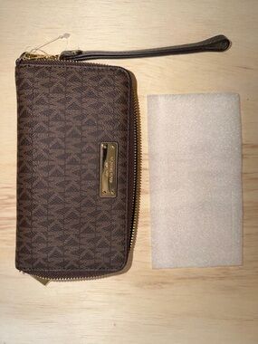 Michael Kors Olive Brown Large Flat Phone Wristlet